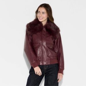 Wild Fable Women’s Faux Leather Bomber Jacket - Maroon Size Large NWOT